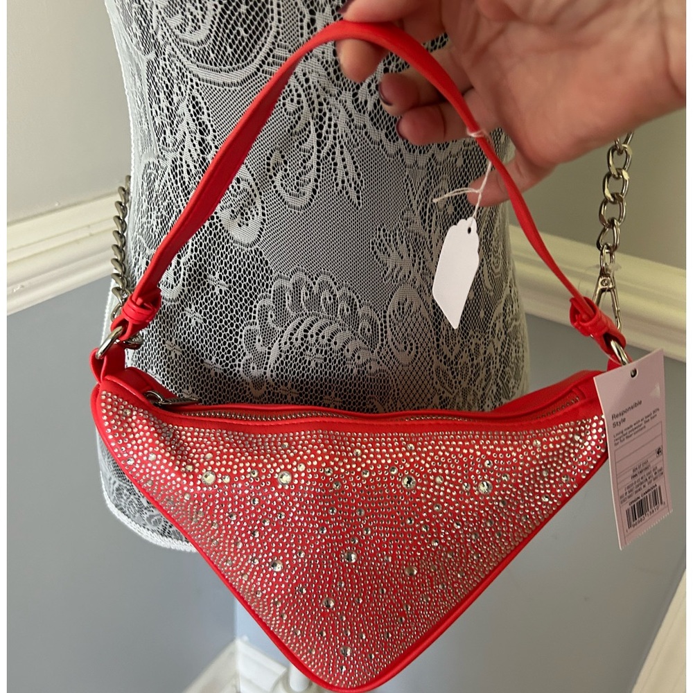 BNWT Wild Fable Red Vegan Leather Bling Crossbody Bag with Adjustable straps